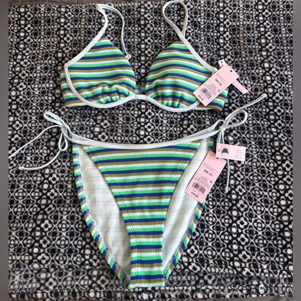 Wild Fable Striped Bikini - Blue and Green